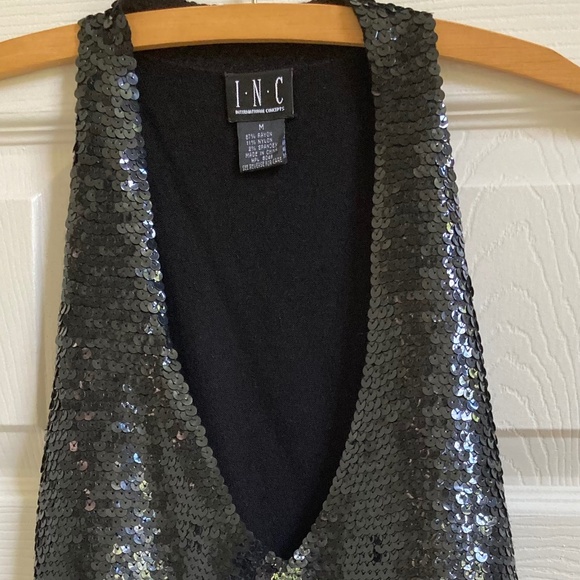 INC International Concepts Dressy Sequined Top - Black - M - NWOT - Picture 3 of 6